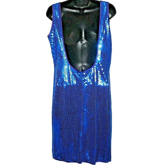 Claudine Bueche Sz 14 Blue Sequin Bling Scoop Open Back Sleeveless Formal Dress - Picture 2 of 6